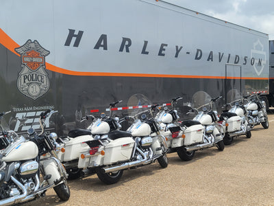 motorcycle drop guard on every bike in the TEEX Fleet of training Harley Davidson motorcycles 