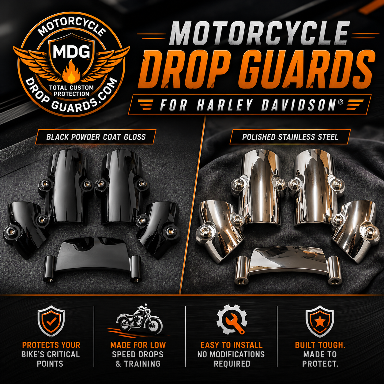 Motorcycle Drop Guards for Harley Davidson Motorcycles